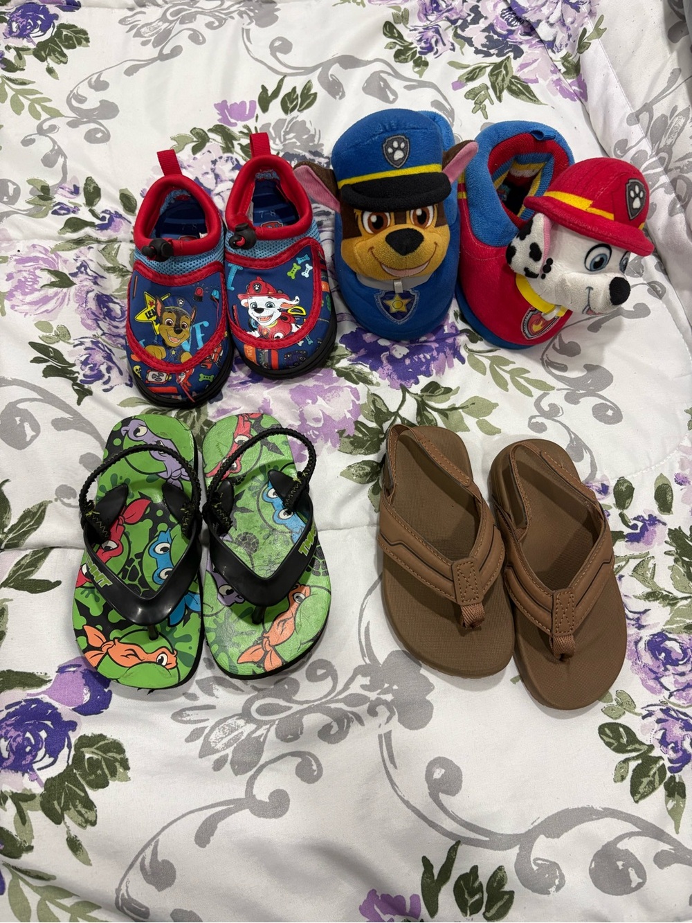 Paw Patrol Kids Red & Blue Character Slip-Ons with Plush Chase & Marshall